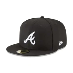 Best Atlanta Braves Black and White Basic 59FIFTY Fitted Hat - KTGCaps - Baseball caps for various teams, purchased online at a discount Caps