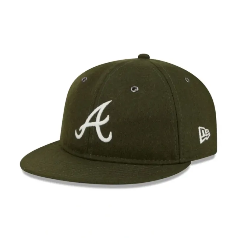 Best Sale Atlanta Braves New Olive Wool Retro Crown 59FIFTY Fitted Hat - KTGCaps - Baseball caps for various teams, purchased online at a discount Caps