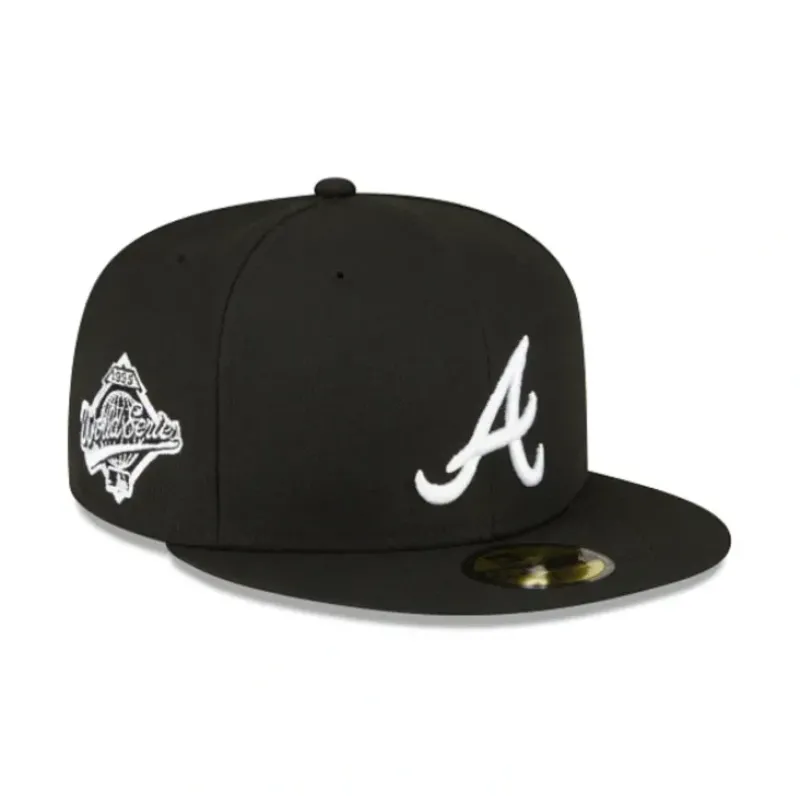 Sale Atlanta Braves Sidepatch Black 59FIFTY Fitted Hat - KTGCaps - Baseball caps for various teams, purchased online at a discount Caps