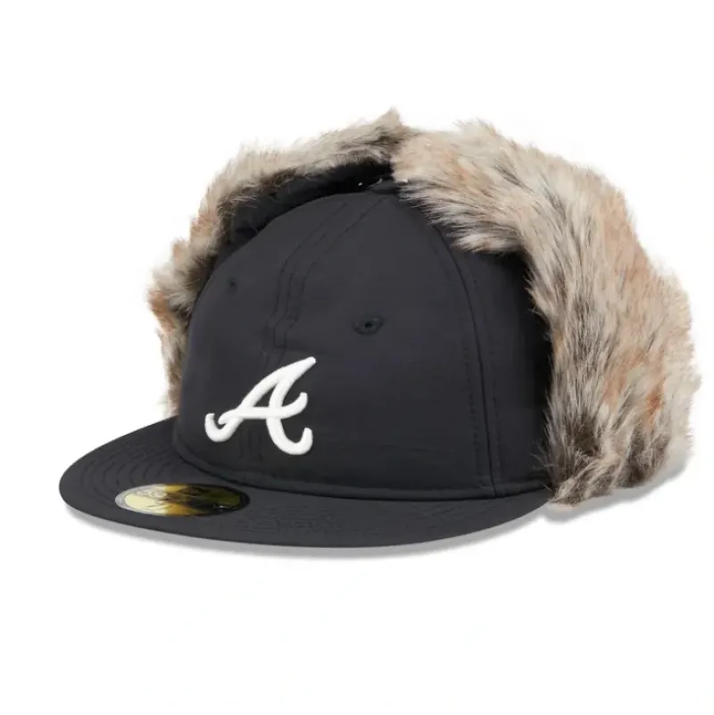 Best Sale Atlanta Braves Winter Dog Ear Retro Crown 59FIFTY Fitted Hat - KTGCaps - Baseball caps for various teams, purchased online at a discount Caps