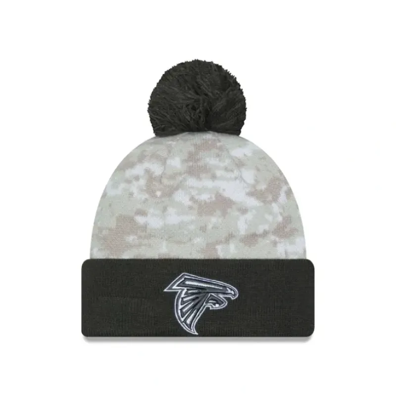 Best Sale Atlanta Falcons 2024 Salute to Service Pom Knit Hat - KTGCaps - Baseball caps for various teams, purchased online at a discount Caps