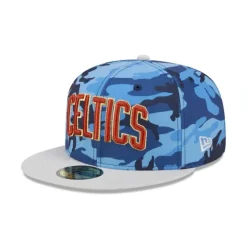 Online Boston Celtics Blue Camo 59FIFTY Fitted Hat - KTGCaps - Baseball caps for various teams, purchased online at a discount Caps