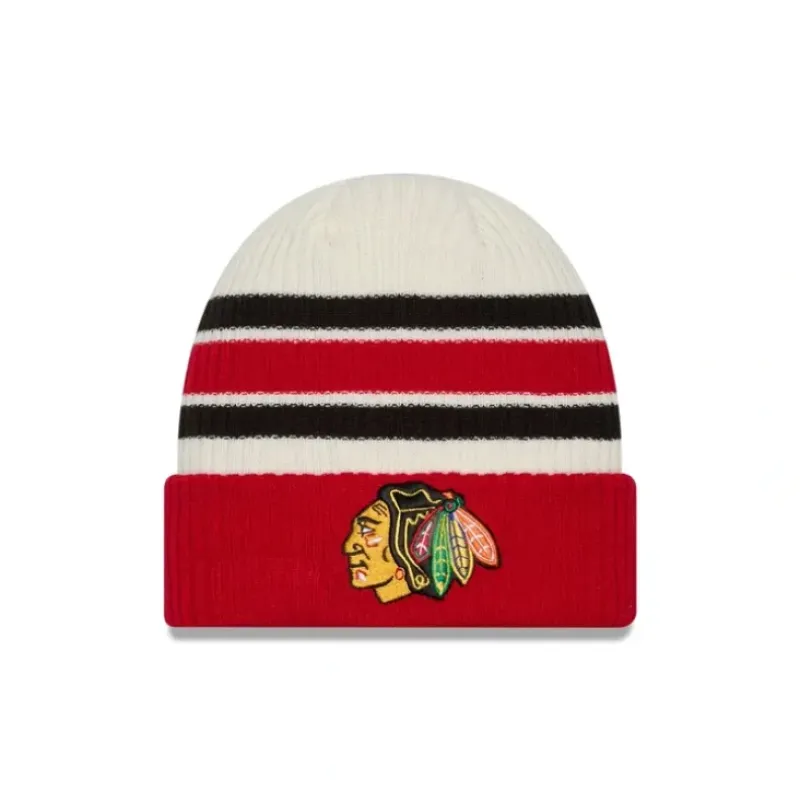 Clearance Chicago Blackhawks Vintage Ribbed Beanie - KTGCaps - Baseball caps for various teams, purchased online at a discount Caps