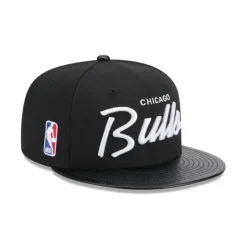 Outlet Chicago Bulls Faux Leather Visor 9FIFTY Snapback Hat - KTGCaps - Baseball caps for various teams, purchased online at a discount Caps
