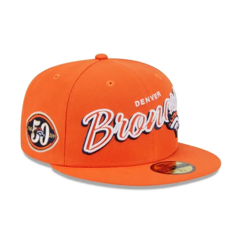 Online Denver Broncos Script Sided 59FIFTY Fitted Hat - KTGCaps - Baseball caps for various teams, purchased online at a discount Caps