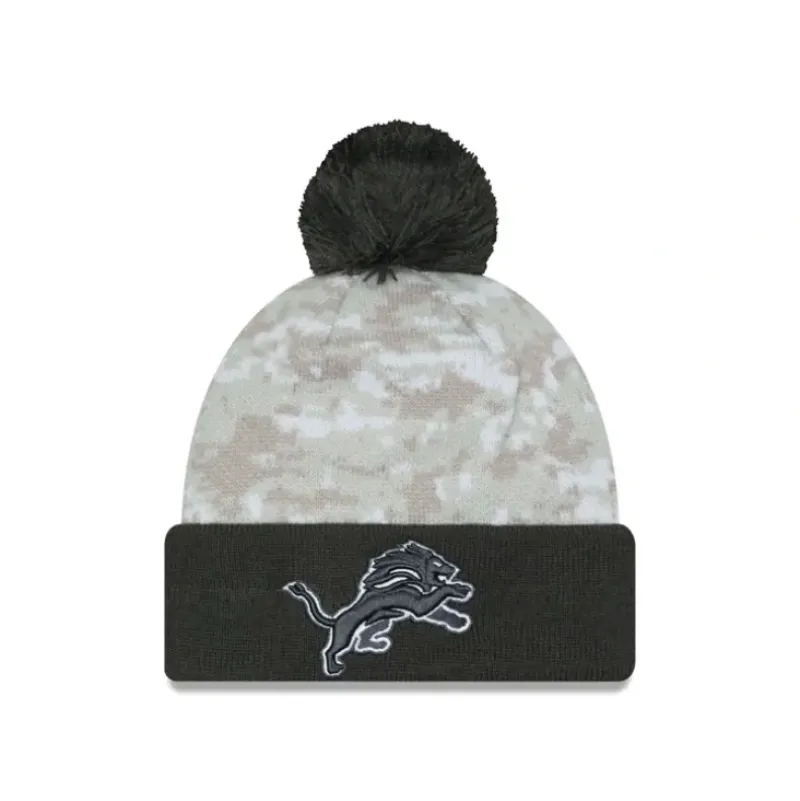 Best Sale Detroit Lions 2024 Salute to Service Pom Knit Hat - KTGCaps - Baseball caps for various teams, purchased online at a discount Caps