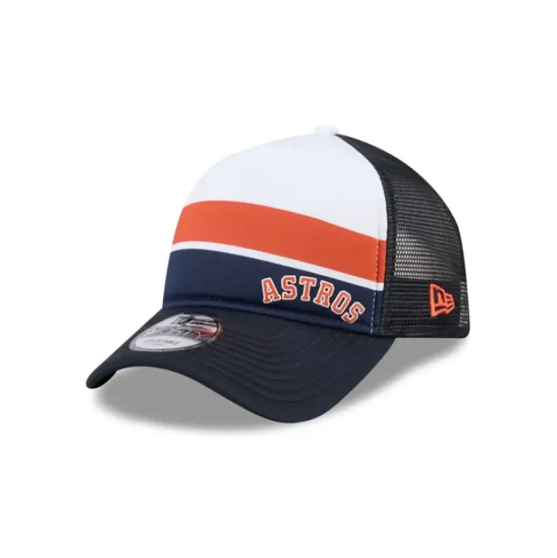 Outlet Houston Astros Color Block 9FORTY AFrame Trucker Snapback Hat - KTGCaps - Baseball caps for various teams, purchased online at a discount Caps