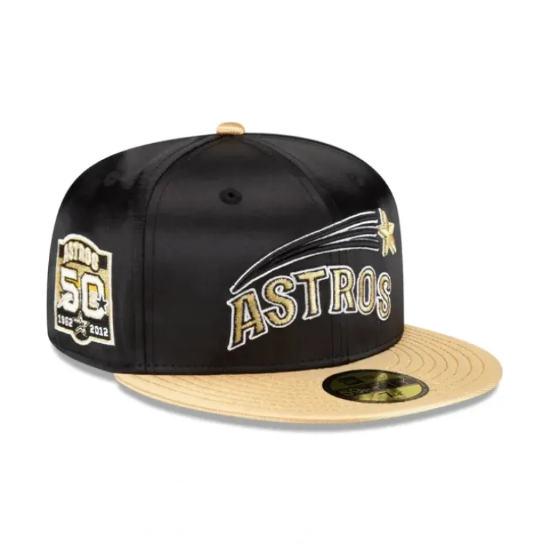 Clearance Houston Astros Metallic Gold 59FIFTY Fitted Hat - KTGCaps - Baseball caps for various teams, purchased online at a discount Caps
