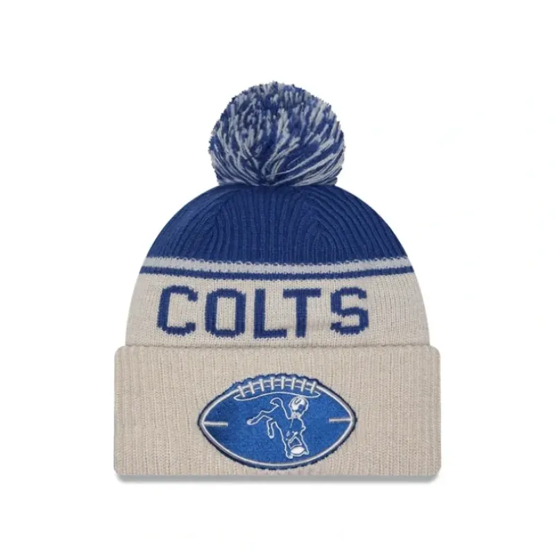 Clearance Indianapolis Colts 2024 Cold Weather Historic Pom Knit Hat - KTGCaps - Baseball caps for various teams, purchased online at a discount Caps