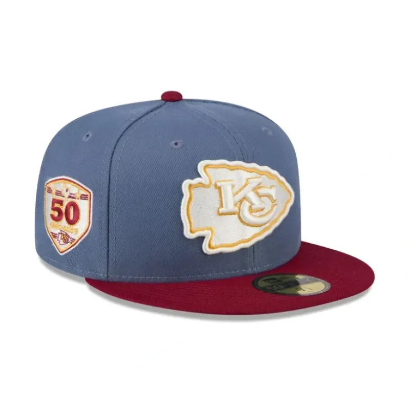 Best Sale Kansas City Chiefs Deep Blue 59FIFTY Fitted Hat - KTGCaps - Baseball caps for various teams, purchased online at a discount Caps