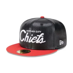 Clearance Kansas City Chiefs Faux Leather Crown 59FIFTY Fitted Hat - KTGCaps - Baseball caps for various teams, purchased online at a discount Caps