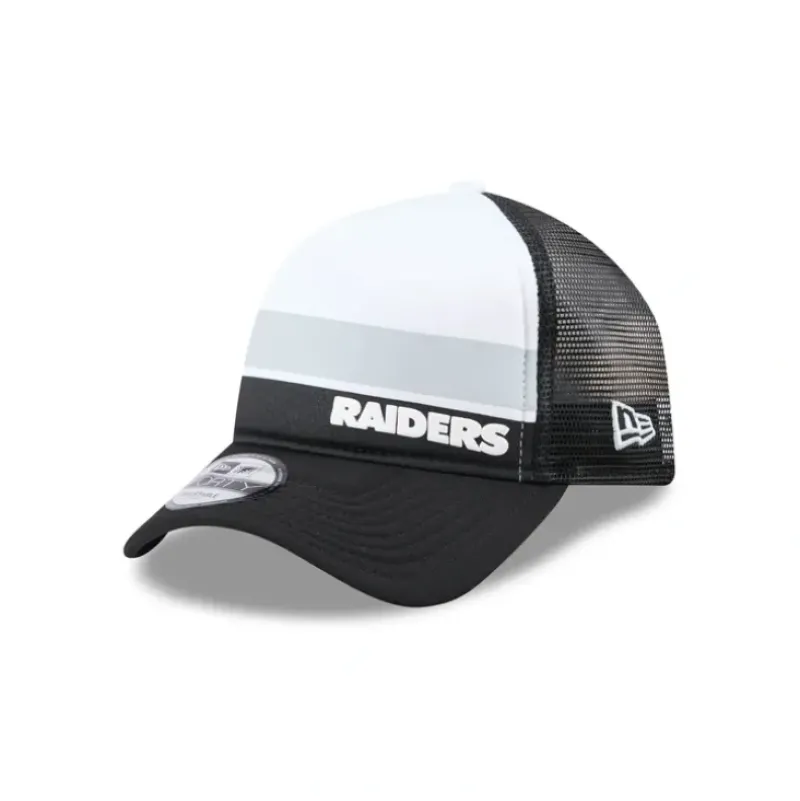 Outlet Las Vegas Raiders Color Block 9FORTY AFrame Trucker Snapback Hat - KTGCaps - Baseball caps for various teams, purchased online at a discount Caps
