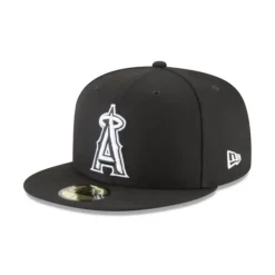 Outlet Los Angeles Angels Black and White Basic 59FIFTY Fitted Hat - KTGCaps - Baseball caps for various teams, purchased online at a discount Caps