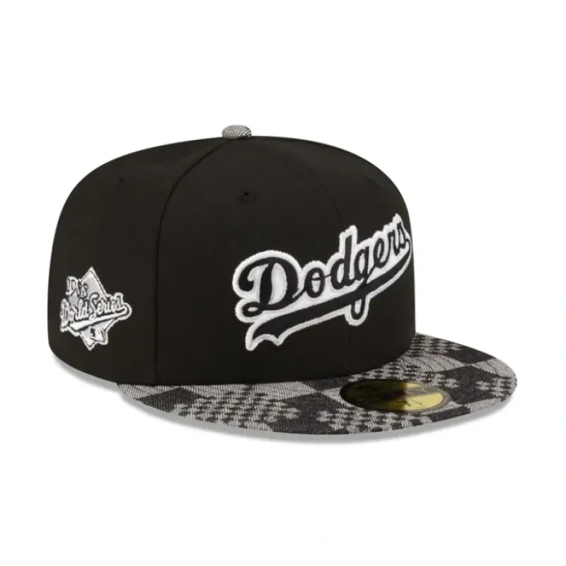 Shop Los Angeles Dodgers Pattern Denim 59FIFTY Fitted Hat - KTGCaps - Baseball caps for various teams, purchased online at a discount