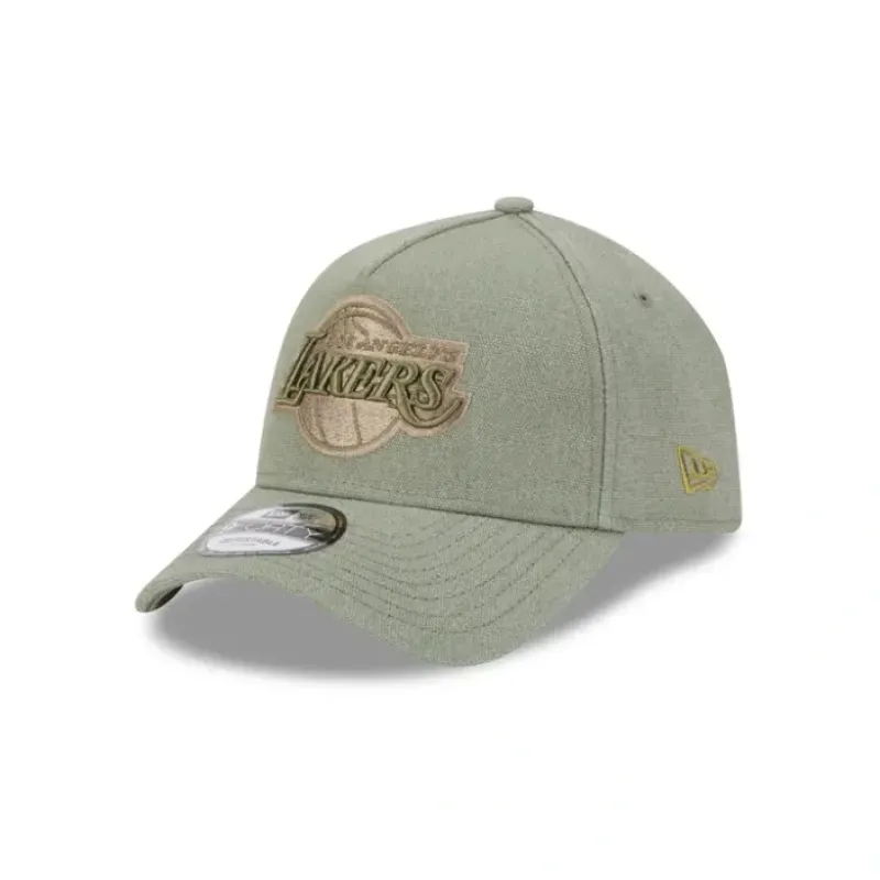 Fashion Los Angeles Lakers Logo Essentials Olive 9FORTY AFrame Snapback Hat - KTGCaps - Baseball caps for various teams, purchased online at a discount