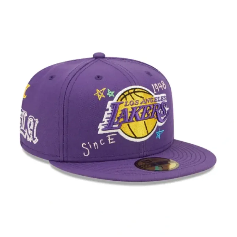 Best Los Angeles Lakers Scribble Collection 59FIFTY Fitted Hat - KTGCaps - Baseball caps for various teams, purchased online at a discount