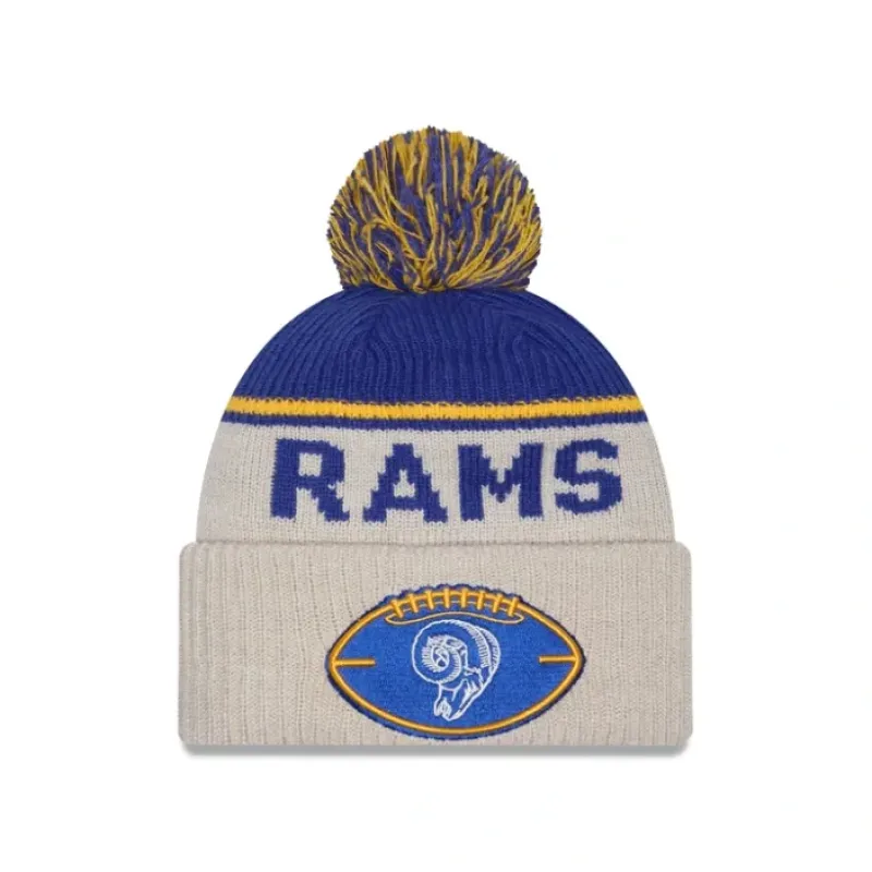 Cheap Los Angeles Rams 2024 Cold Weather Historic Pom Knit Hat - KTGCaps - Baseball caps for various teams, purchased online at a discount