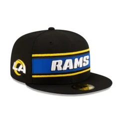 Store Los Angeles Rams 2024 Sideline Black 59FIFTY Fitted Hat - KTGCaps - Baseball caps for various teams, purchased online at a discount