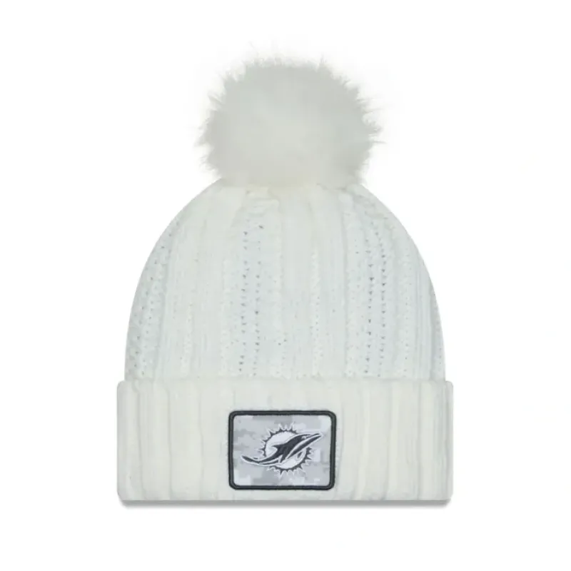 Shop Miami Dolphins 2024 Salute to Service Womens Pom Knit Hat - KTGCaps - Baseball caps for various teams, purchased online at a discount