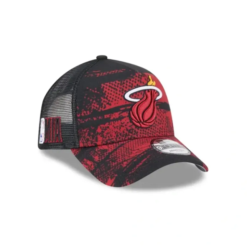 Best Miami Heat 2024 TipOff 9FORTY AFrame Trucker Hat - KTGCaps - Baseball caps for various teams, purchased online at a discount