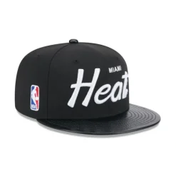 Store Miami Heat Faux Leather Visor 9FIFTY Snapback Hat - KTGCaps - Baseball caps for various teams, purchased online at a discount