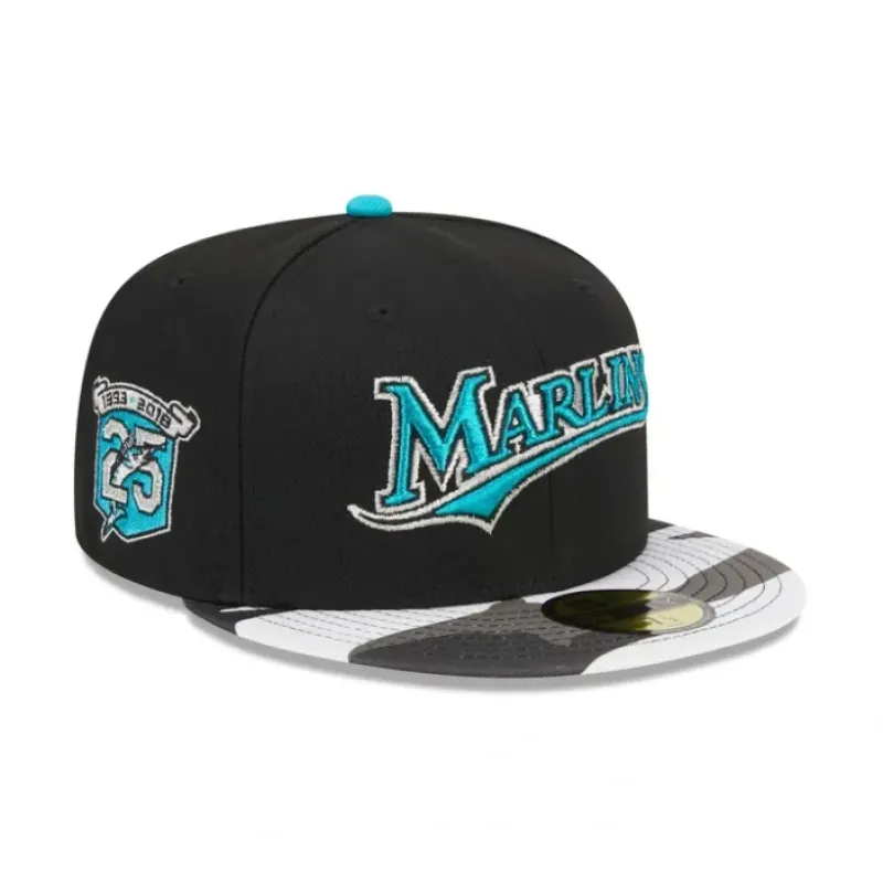 Outlet Miami Marlins Metallic Camo 59FIFTY Fitted Hat - KTGCaps - Baseball caps for various teams, purchased online at a discount