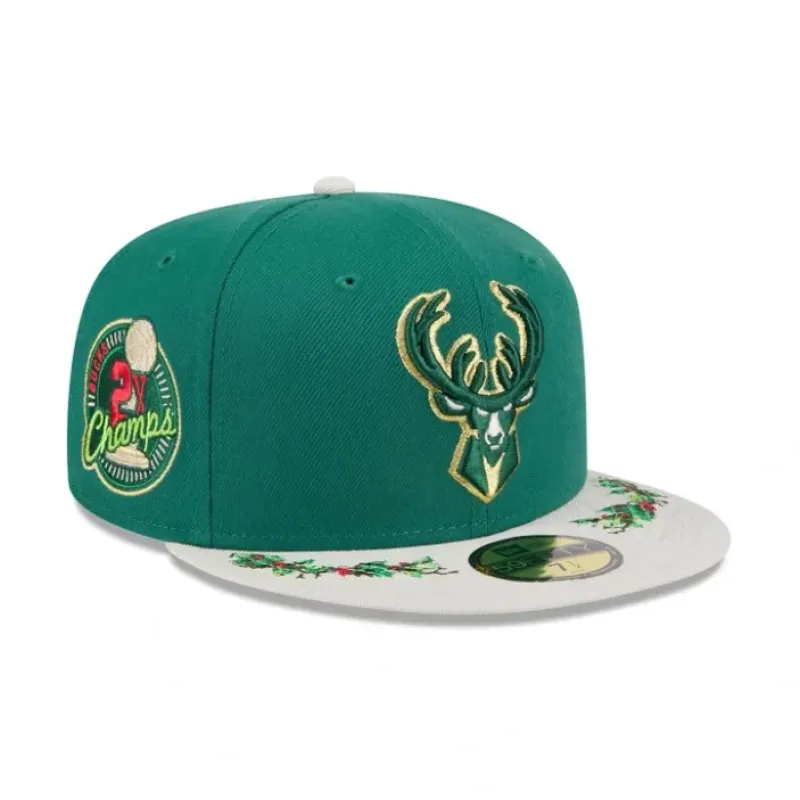 Outlet Milwaukee Bucks Novelty Holly 59FIFTY Fitted Hat - KTGCaps - Baseball caps for various teams, purchased online at a discount