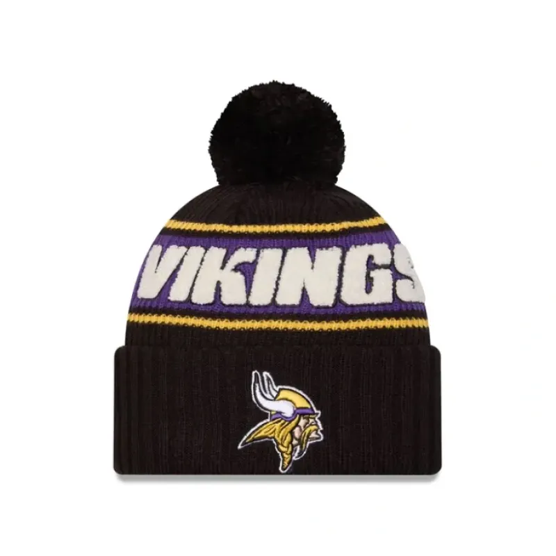 Cheap Minnesota Vikings 2024 Cold Weather Black Pom Knit Hat - KTGCaps - Baseball caps for various teams, purchased online at a discount