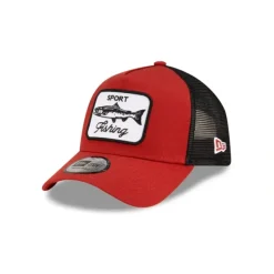 Shop New Era Cap Red Fishing 9FORTY AFrame Trucker Hat - KTGCaps - Baseball caps for various teams, purchased online at a discount