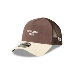 Cheap New Era Cap Soft Linen Brown 9FORTY AFrame Trucker Hat - KTGCaps - Baseball caps for various teams, purchased online at a discount