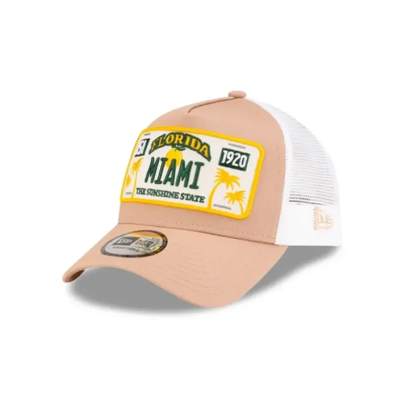 Outlet New Era Miami Plate 9FORTY AFrame Snapback Hat - KTGCaps - Baseball caps for various teams, purchased online at a discount