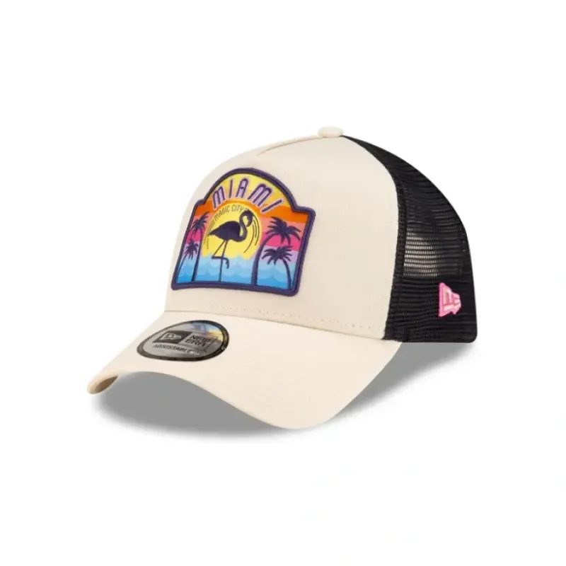 Sale New Era Miami Tan 9FORTY AFrame Snapback Hat - KTGCaps - Baseball caps for various teams, purchased online at a discount