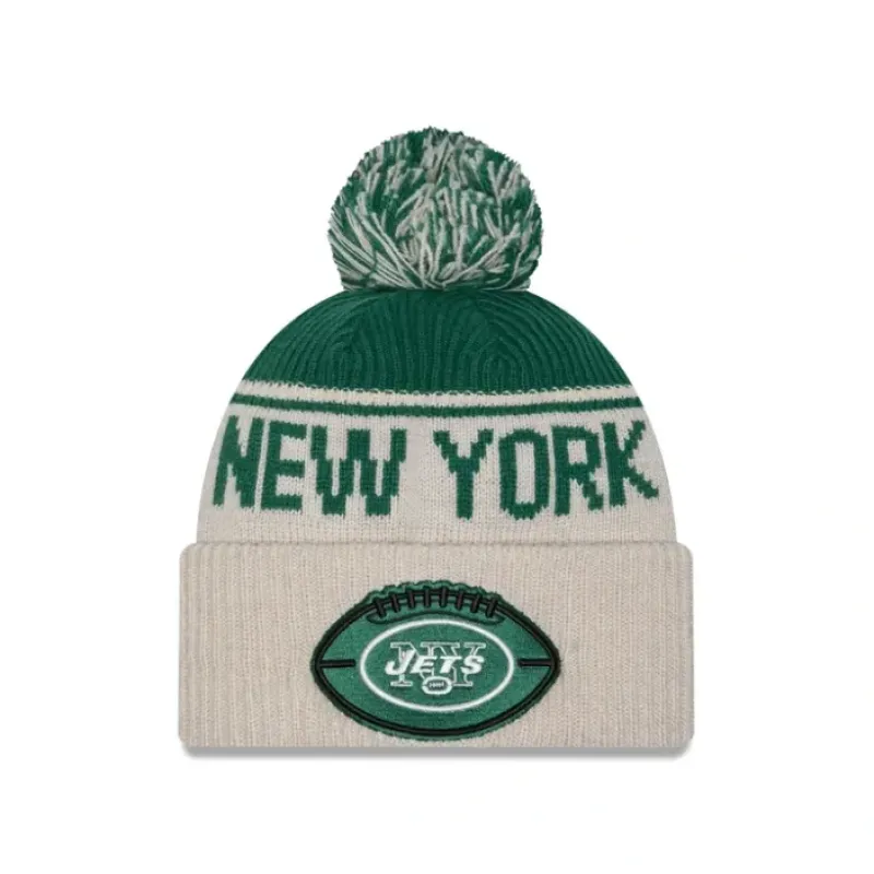 Best Sale New York Jets 2024 Cold Weather Historic Pom Knit Hat - KTGCaps - Baseball caps for various teams, purchased online at a discount